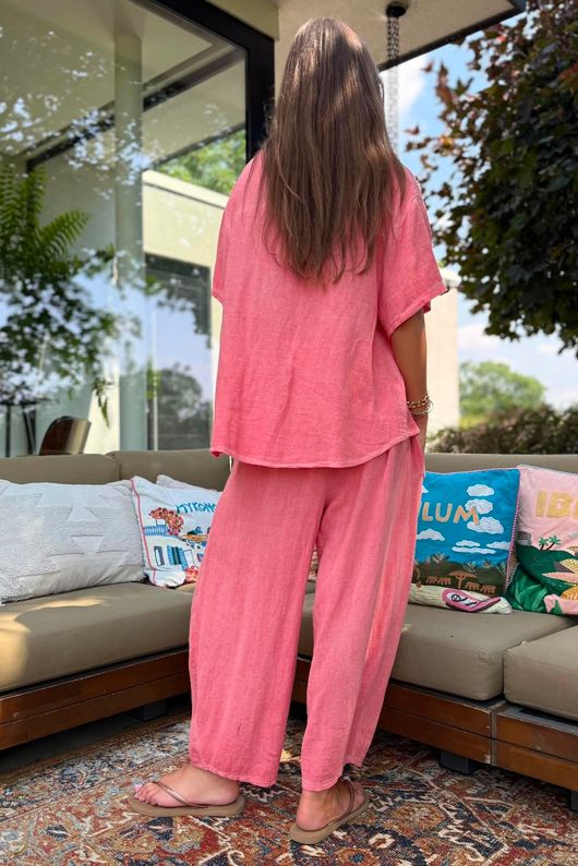 Lina Linen Blend French Tuck Blouse Washed Watermelon